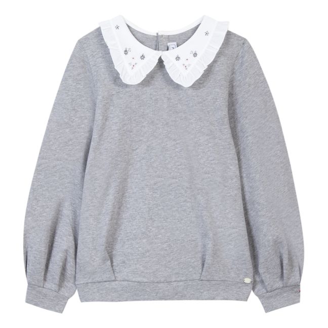 Embroidered Collar Sweatshirt Grau Meliert
