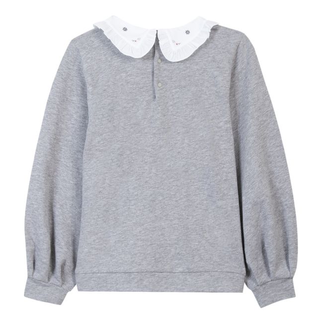 Embroidered Collar Sweatshirt | Grau Meliert