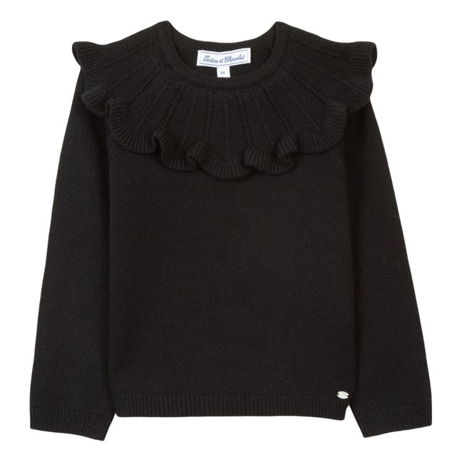 Wool and Cashmere Frill Jumper | Black