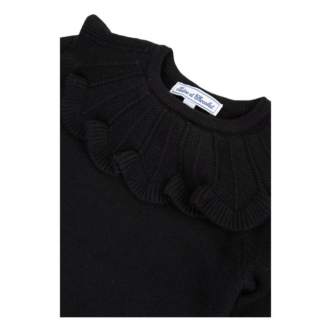 Wool and Cashmere Frill Jumper | Black
