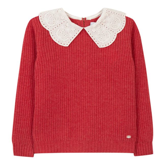 Lace Collar Woollen Jumper Rosso lampone