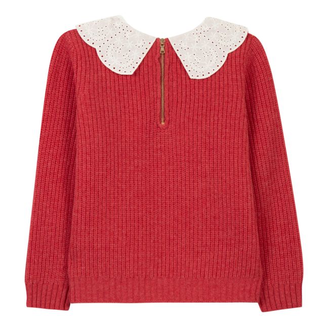 Lace Collar Woollen Jumper | Raspberry red
