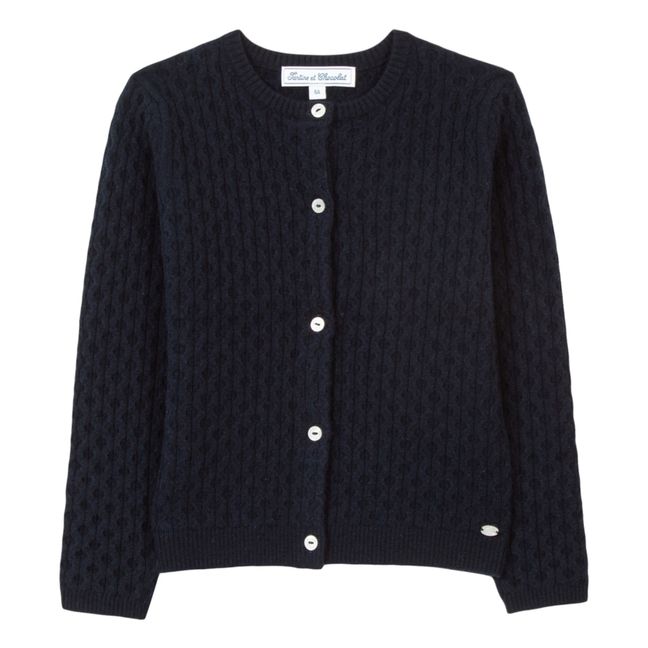Wool and Cashmere Waffle Cardigan Navy