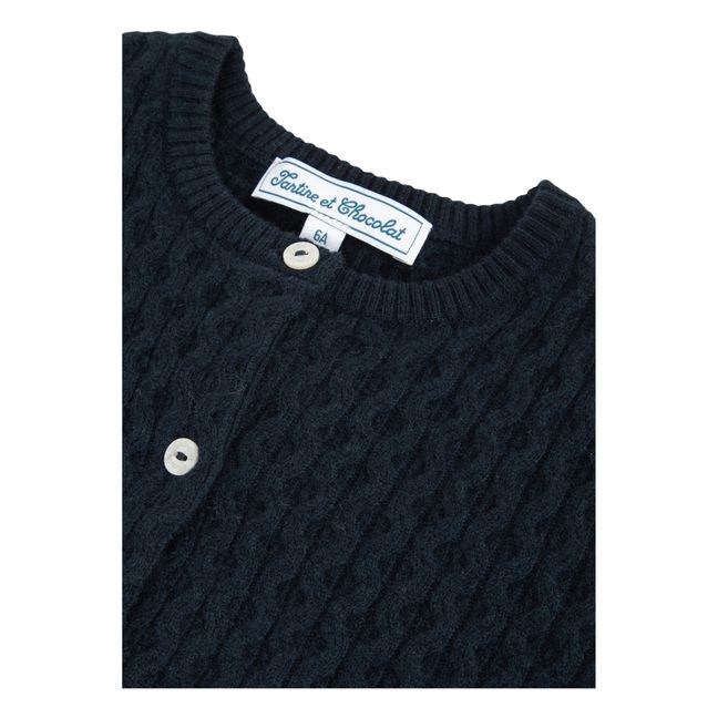 Cardigan goffrato in lana e cashmere | Blu marino