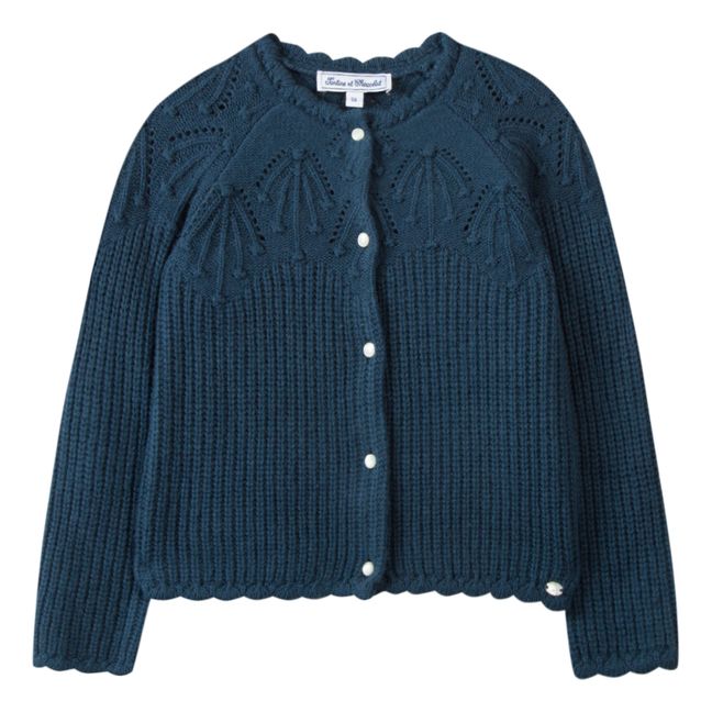 Cashmere and Wool Openwork Cardigan Grey blue