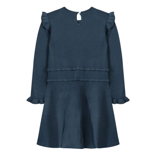 Embroidered Woollen Dress | Blau
