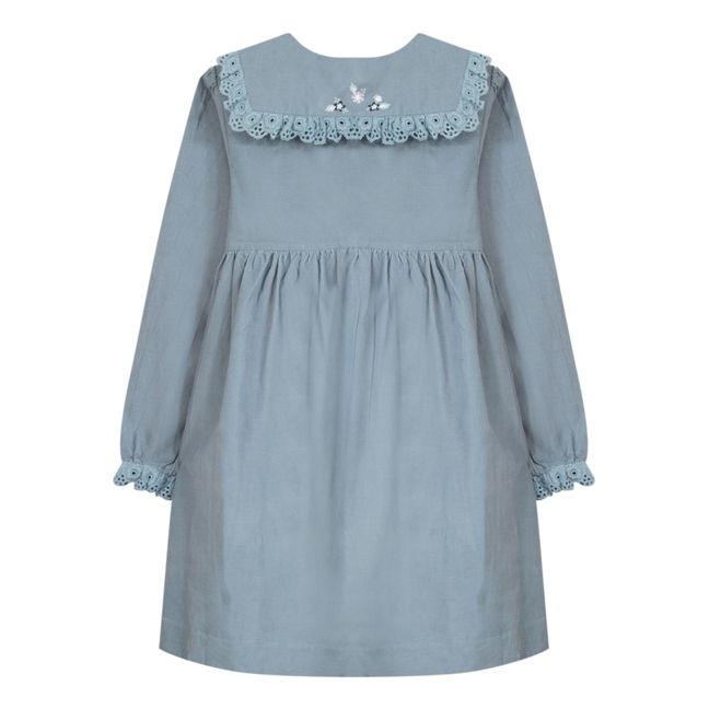 Kleid aus Kord bestickt | Graublau