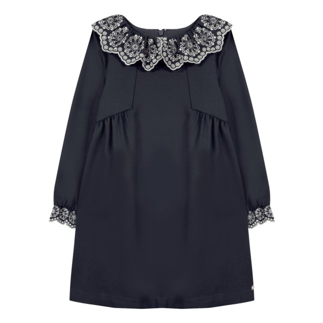 Embroidered Collar Dress | Navy blue
