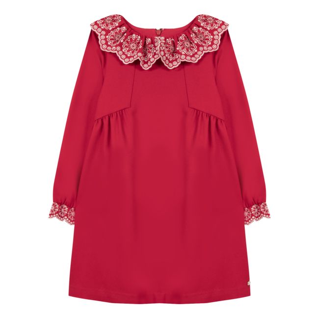 Embroidered Collar Dress - Christmas Collection  | Red