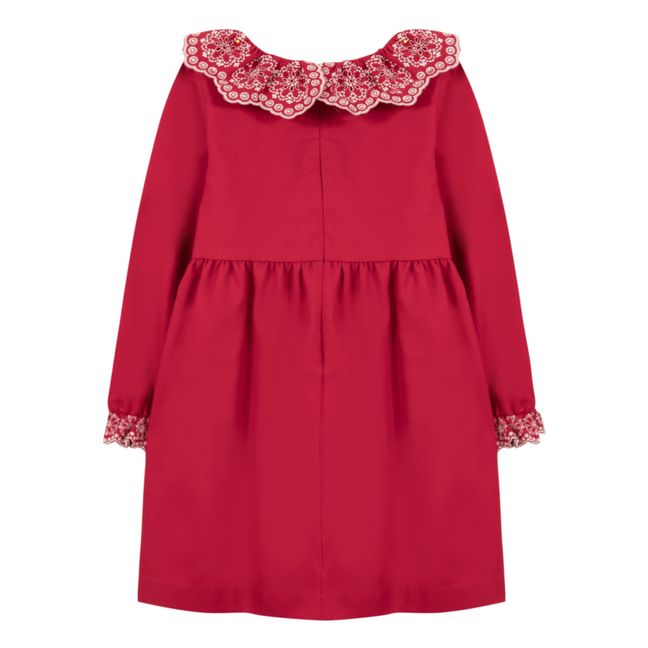 Embroidered Collar Dress - Christmas Collection  | Red
