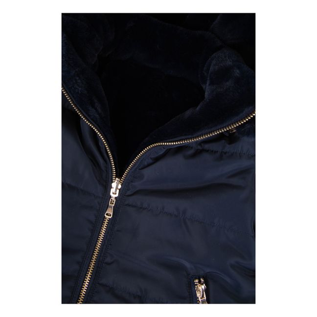 Reversible Faux Fur Puffer Jacket Azul Marino