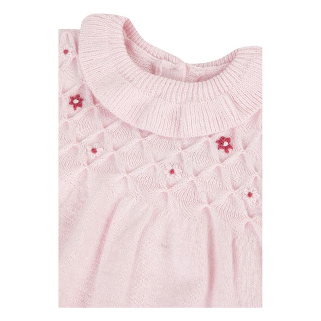 Embroidered Cotton and Wool Dress Rosa chiaro