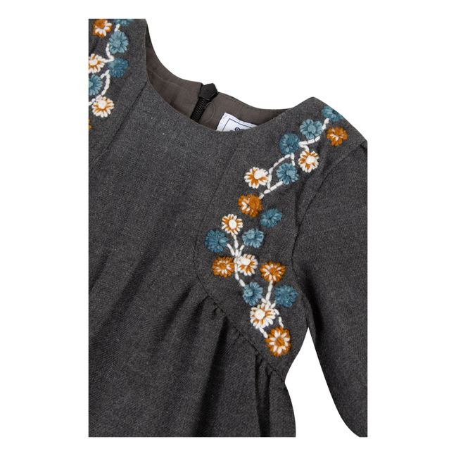 Robe Brodée Fleurs | Bleu pétrole