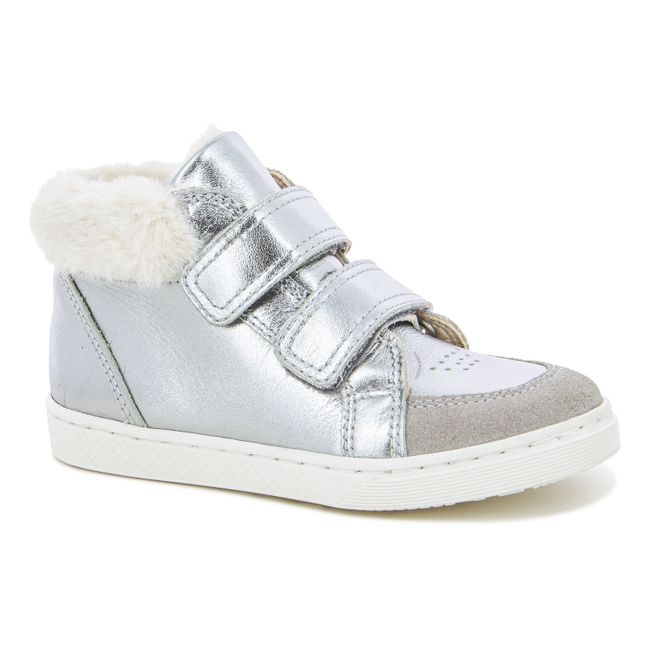 Hi Fur Lined Velcro Sneakers Silber
