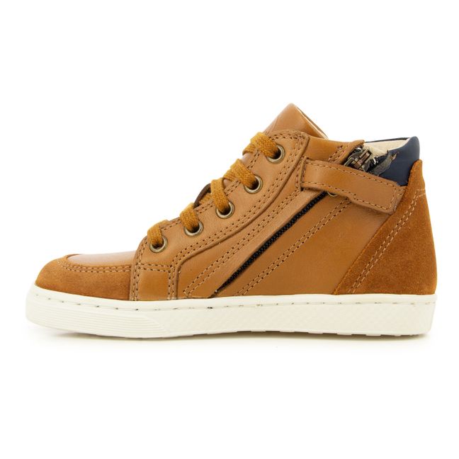 Tenbase High-Top Lace-Up Sneakers Camel