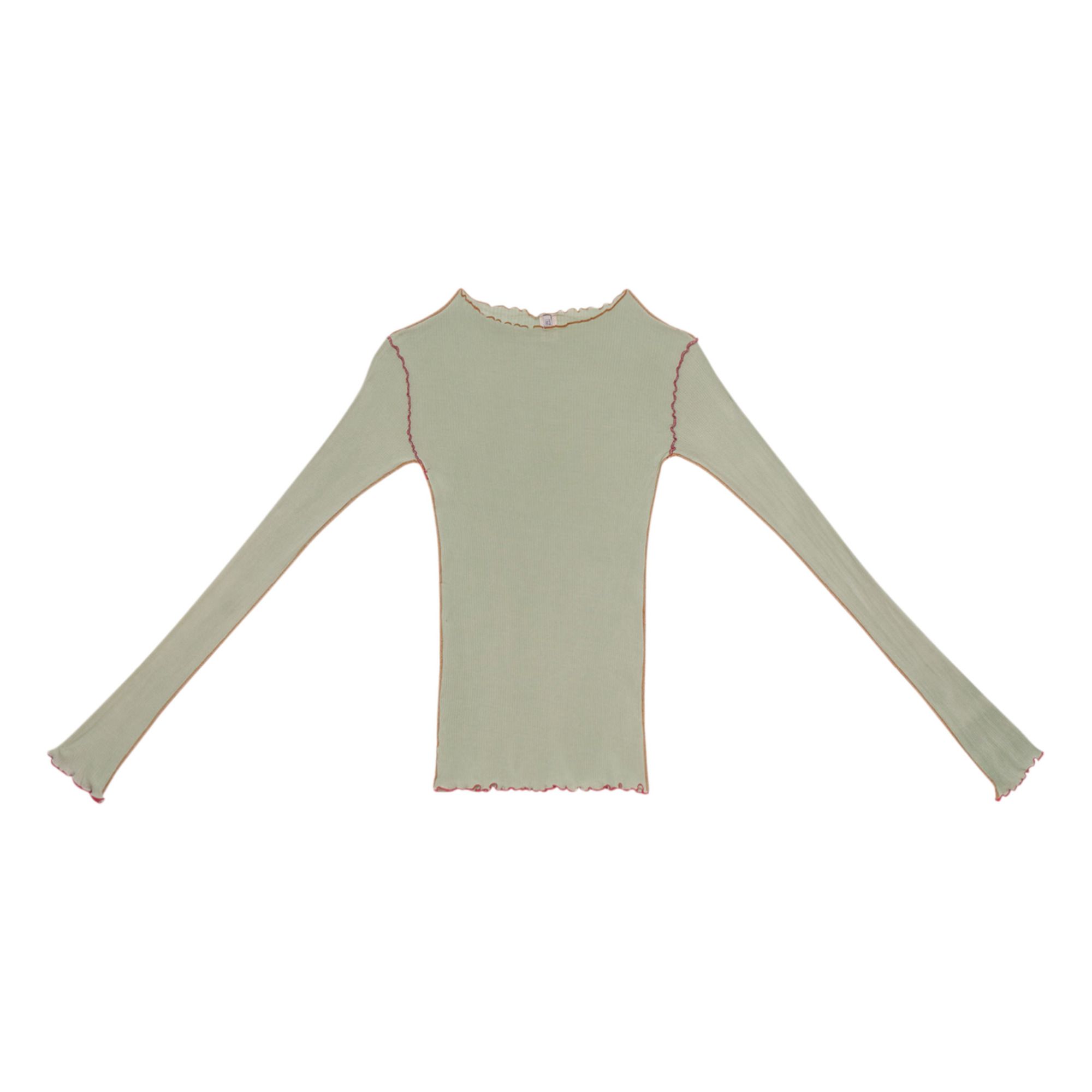 Vein Ribbed Organic Cotton Long Sleeve T-shirt Green Baserange Fashion Adult