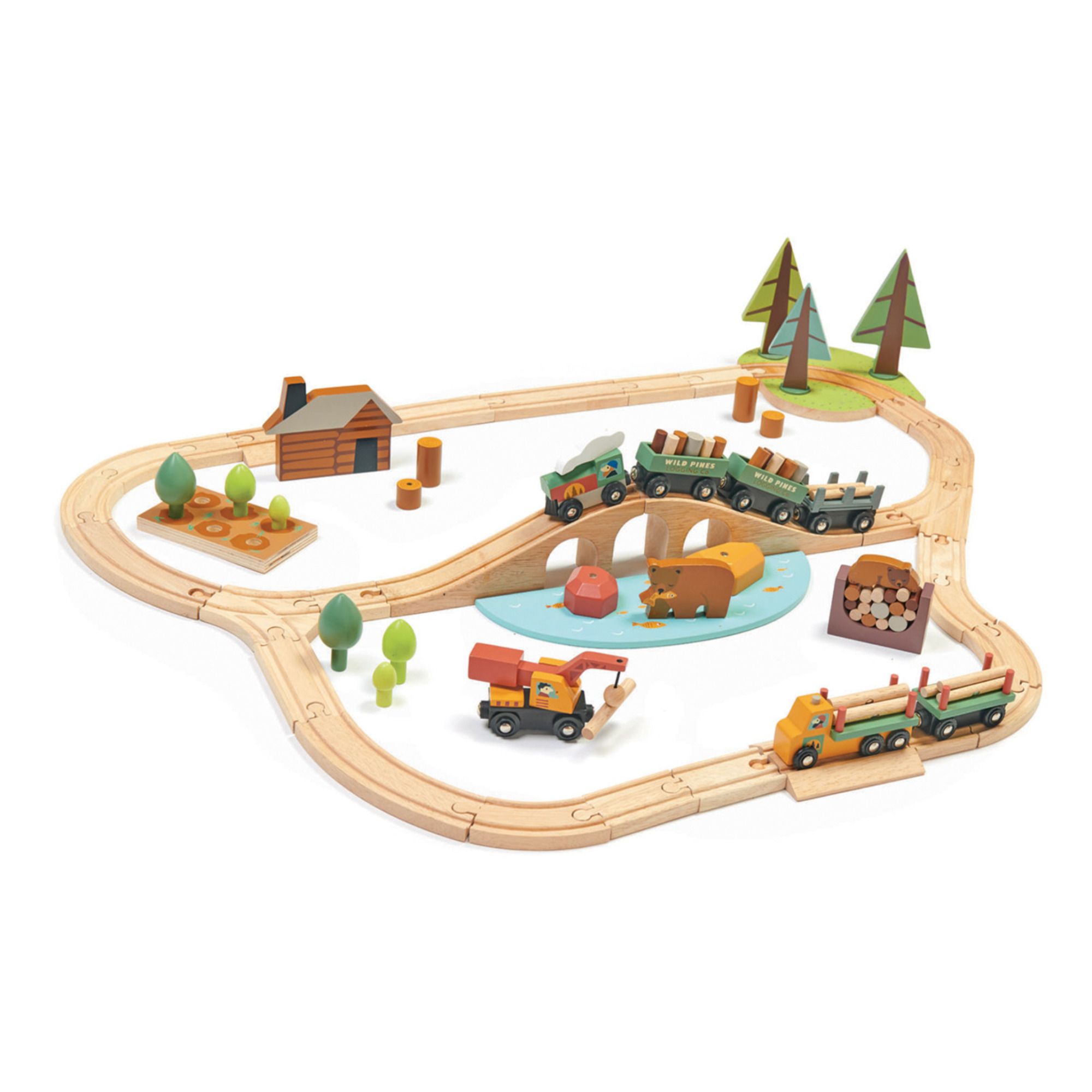 Wooden Logging Station Train Track Kids Toy Lumber Mill Playset Railway Toy 