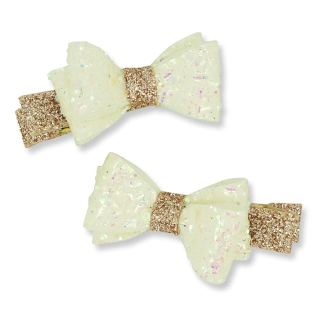 Sparkly Bow Hair Clips Bianco