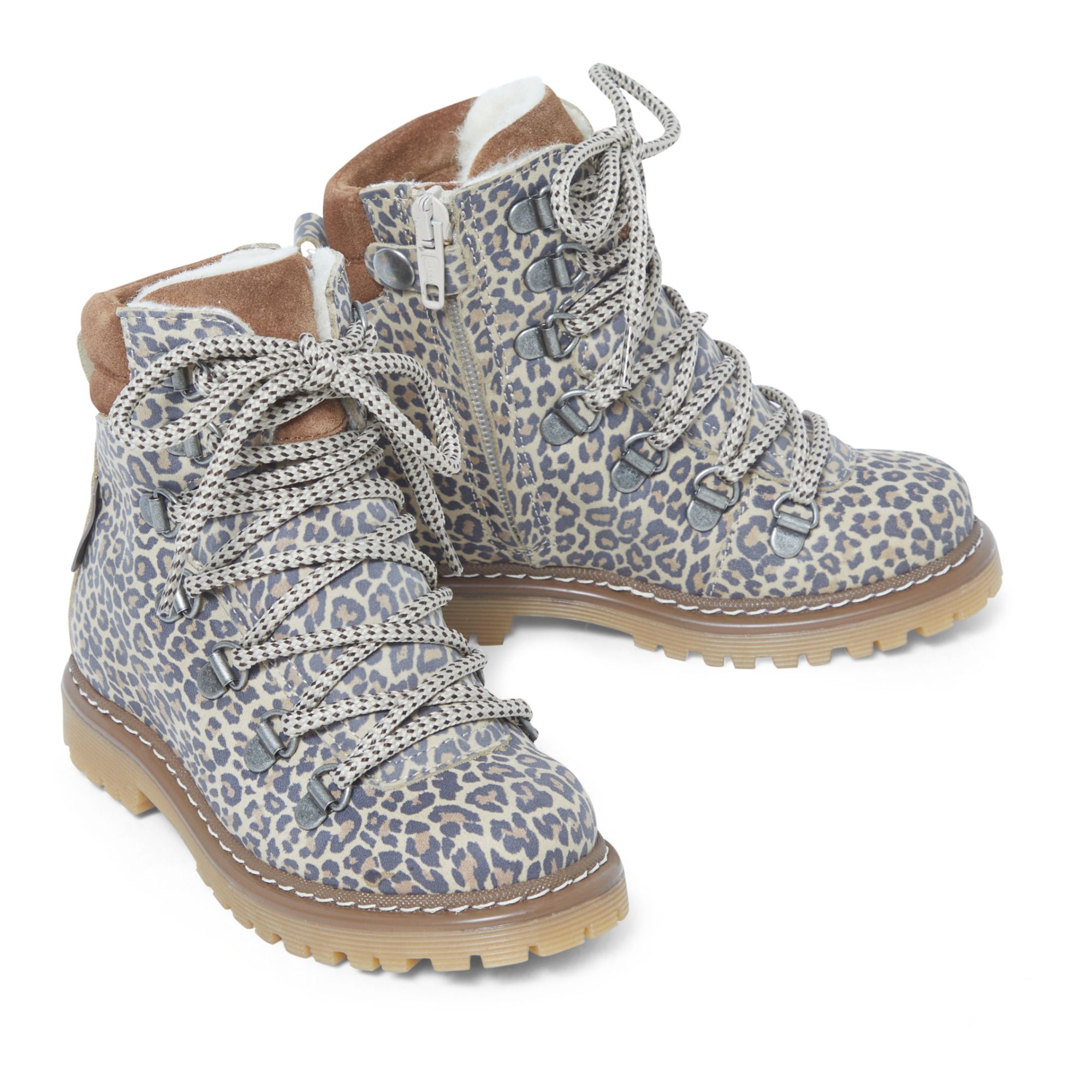 Lace-up Tex Leopard Print Boots Brown 