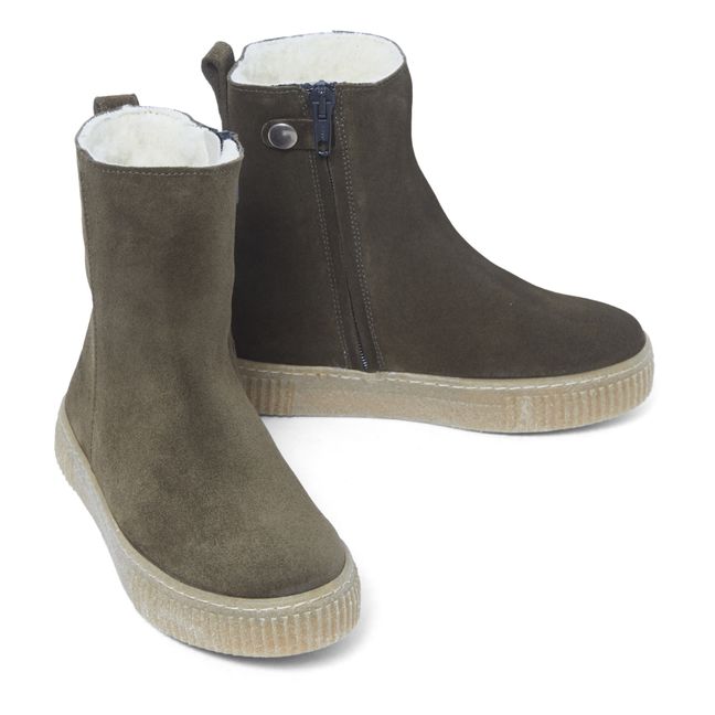 Zip-up Lined Boots Khaki