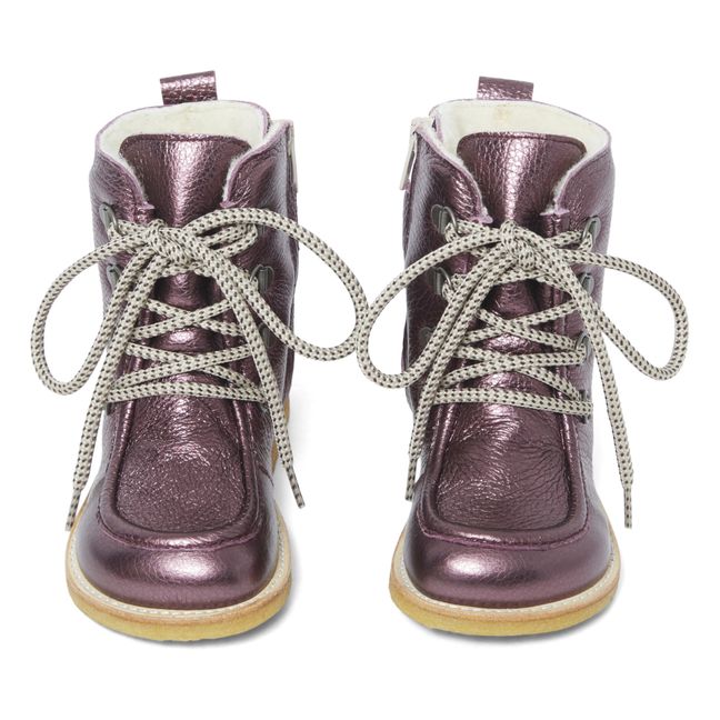 Sherpa-Lined Lace-Up Boots | Purple