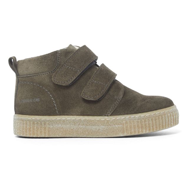 Suede High-Top Velcro Sneakers | Olive green