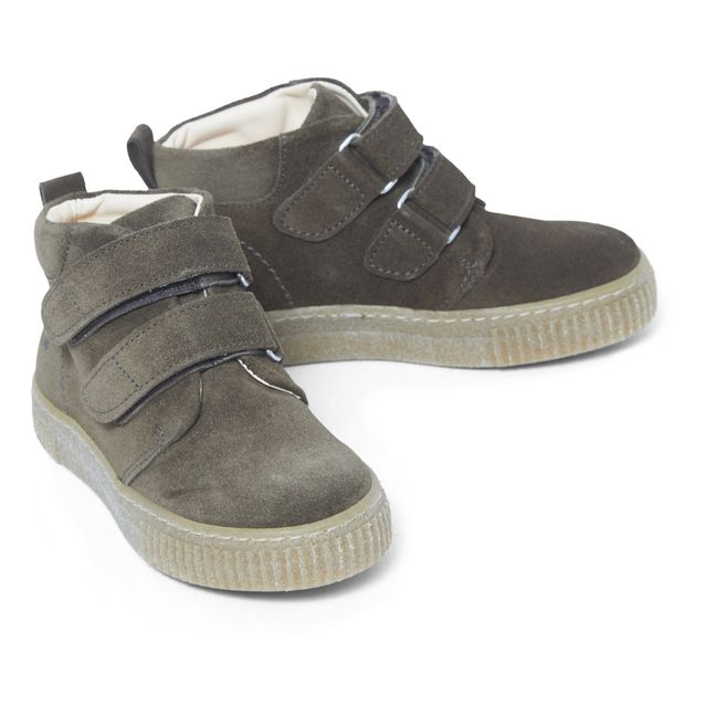 Suede High-Top Velcro Sneakers Olive green