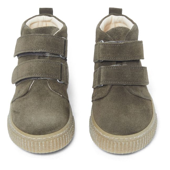 Zapatillas altas con velcro de ante | Verde oliva