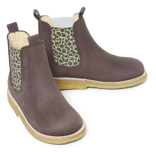 Suede Leopard Print Chelsea Boots Brown