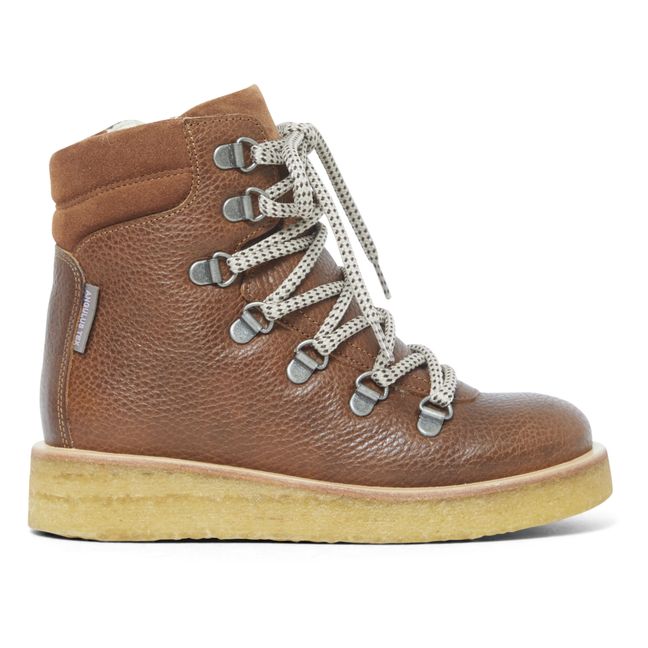 Sherpa-Lined Lace-Up Boots Cognac