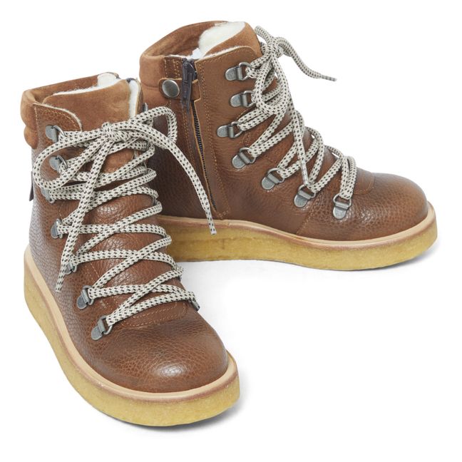 Sherpa-Lined Lace-Up Boots Coñac