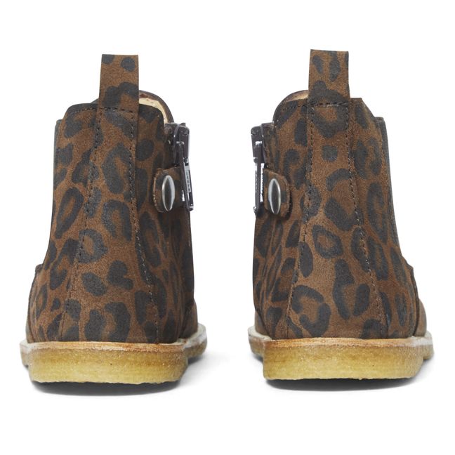 Zip-Up Leopard Print Chelsea Boots Marrón