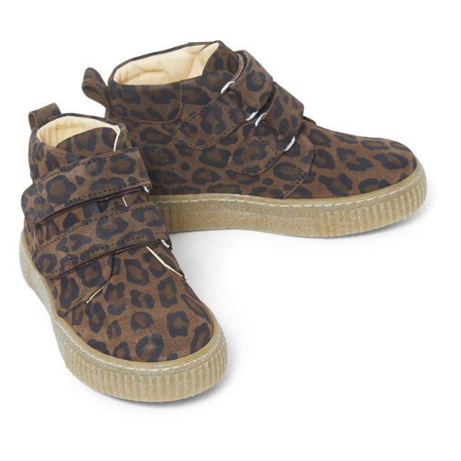 Leopard Print High-Top Velcro Sneakers | Marrone