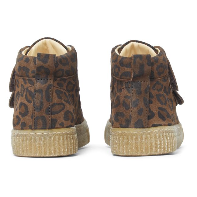 Leopard Print High-Top Velcro Sneakers | Marrón