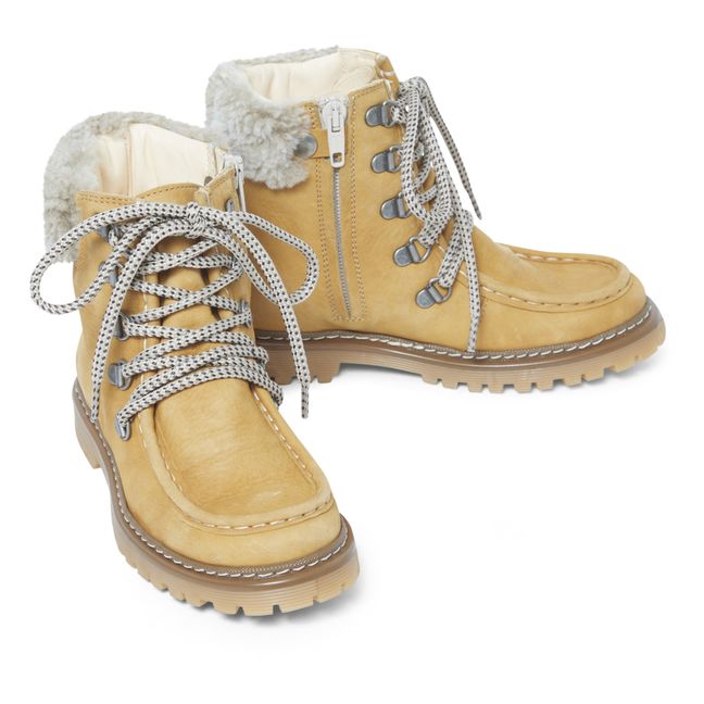 Lace-Up Shearling Boots Camel