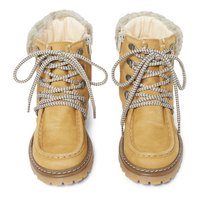 Lace-Up Shearling Boots Camel