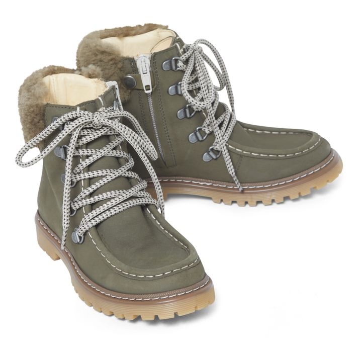 Lace-Up Shearling Boots Verde oliva- Imagen del producto n°1