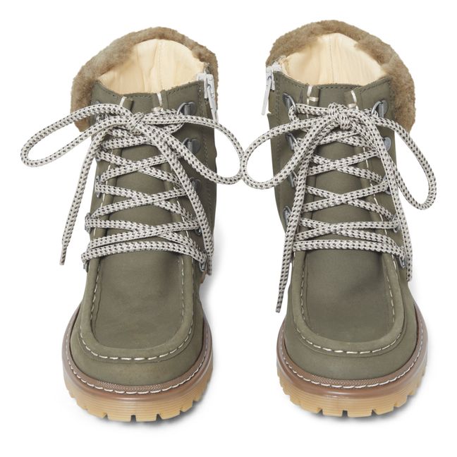 Lace-Up Shearling Boots Verde oliva