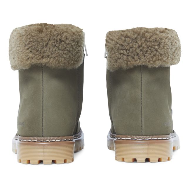 Lace-Up Shearling Boots | Olive green