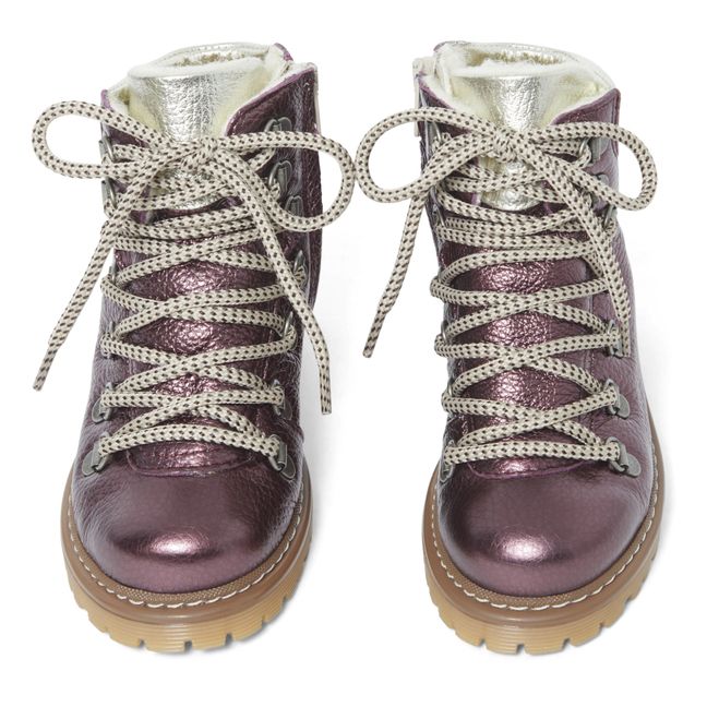 Tex Metallic Fleece Lined Lace-Up Boots Violett
