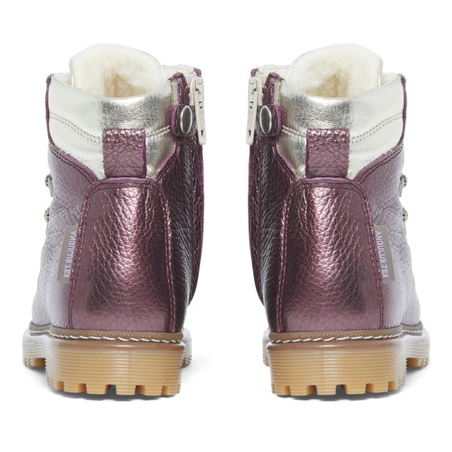 Tex Metallic Fleece Lined Lace-Up Boots Violeta