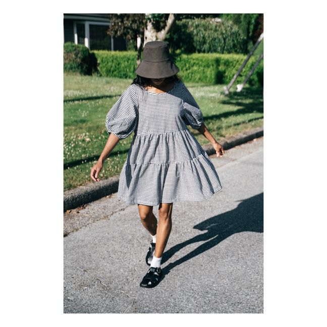 Nati Gingham Linen Dress | Negro