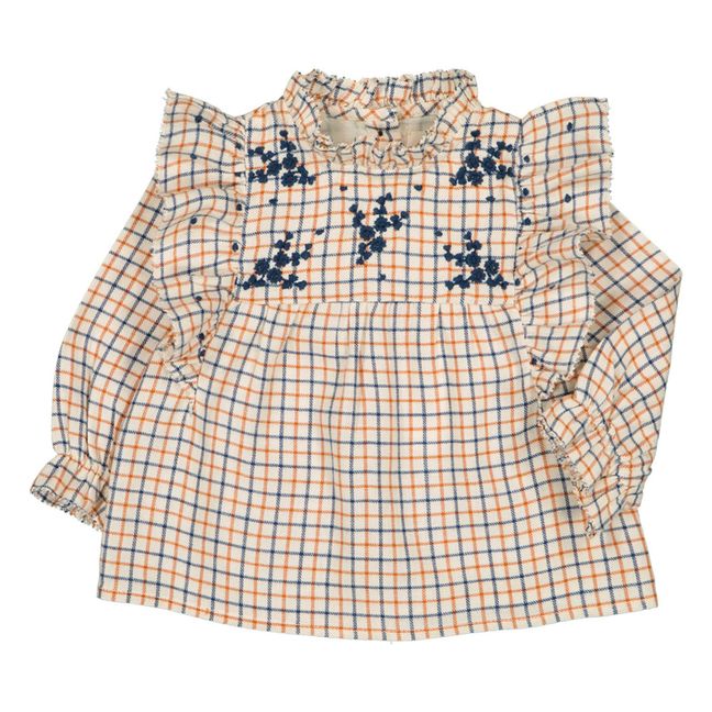 Amandette Checked Embroidered Blouse | Ecru
