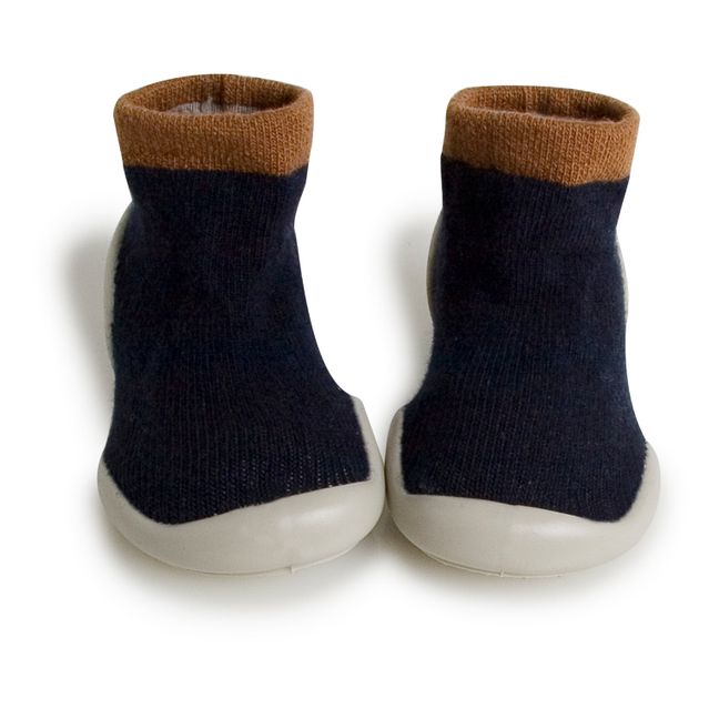 Ganache Cashmere and Wool Slippers Azul Marino