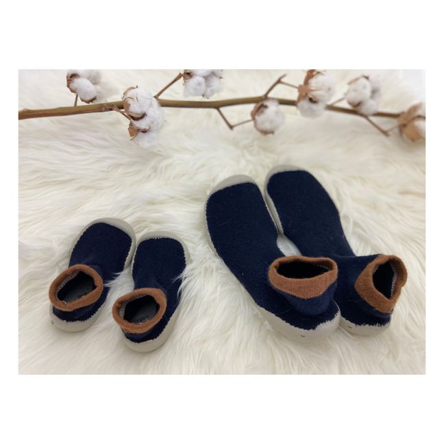 Ganache Cashmere and Wool Slippers Navy blue