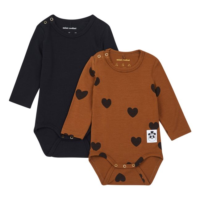Heart Baby Bodysuits - Set of 2 Marrone