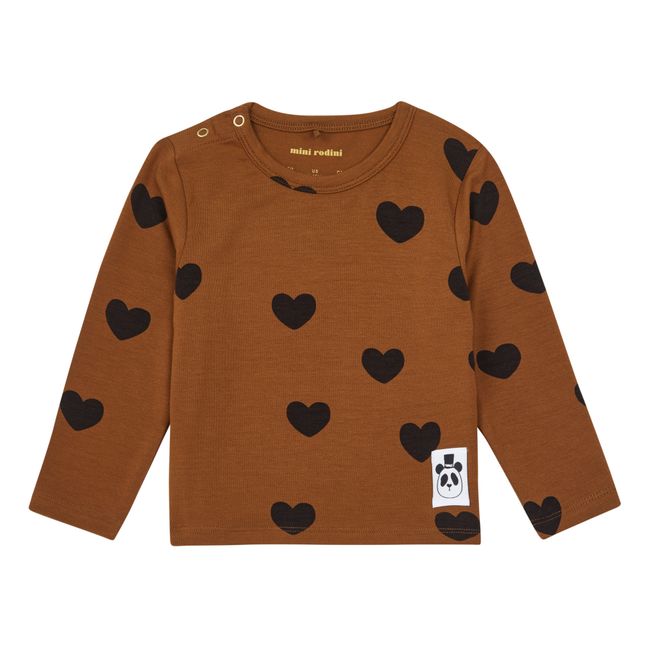 Heart Long-Sleeved T-shirt Brown