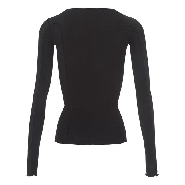 Shirt Omato lang aus gerippter Bio-Baumwolle | Schwarz