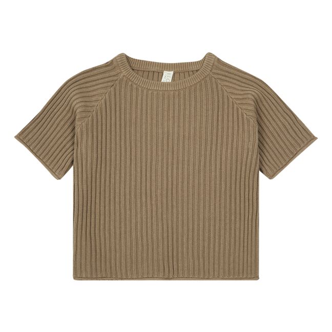 Oversize Ribbed Knit T-shirt Kamelbraun