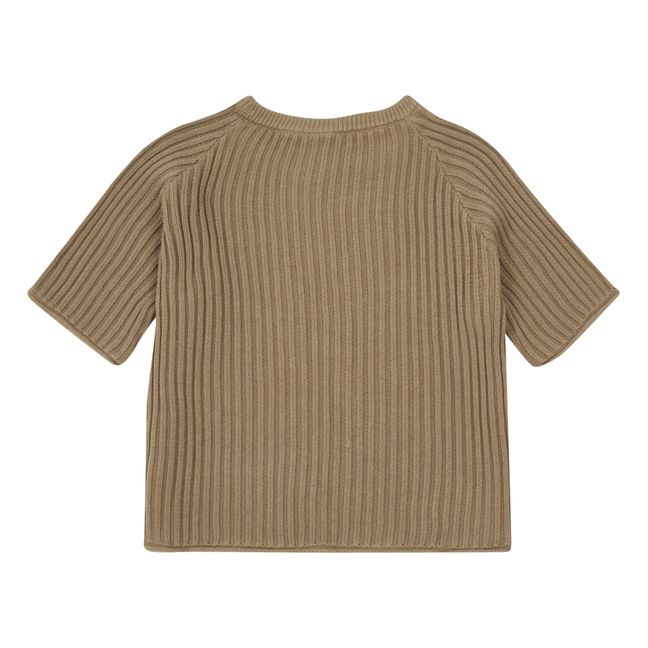 Oversize Ribbed Knit T-shirt Kamelbraun